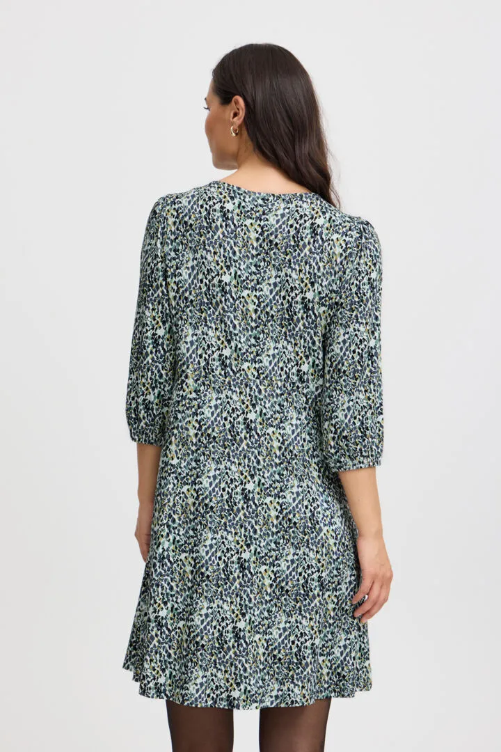 4159- 3/4 Sleeve Jersey Dress- Green Mix- Fransa