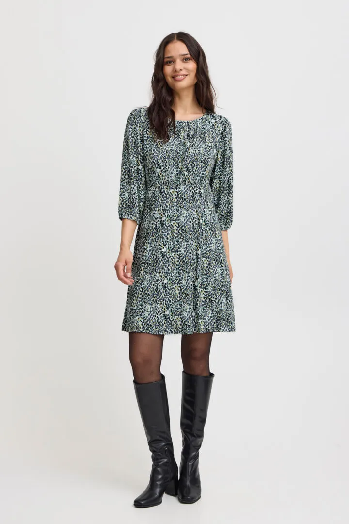 4159- 3/4 Sleeve Jersey Dress- Green Mix- Fransa