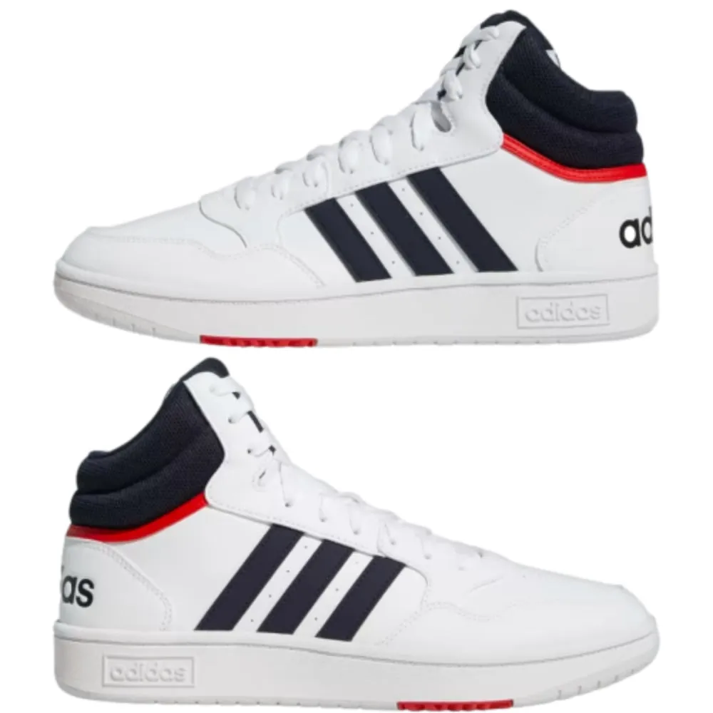 Adidas Men's Hoops 3.0 Mid Classic Vintage Basketball Shoe (White/Legend Ink/Vivid Red)