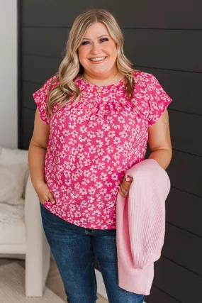 Adore Your Attention Floral Blouse- Hot Pink