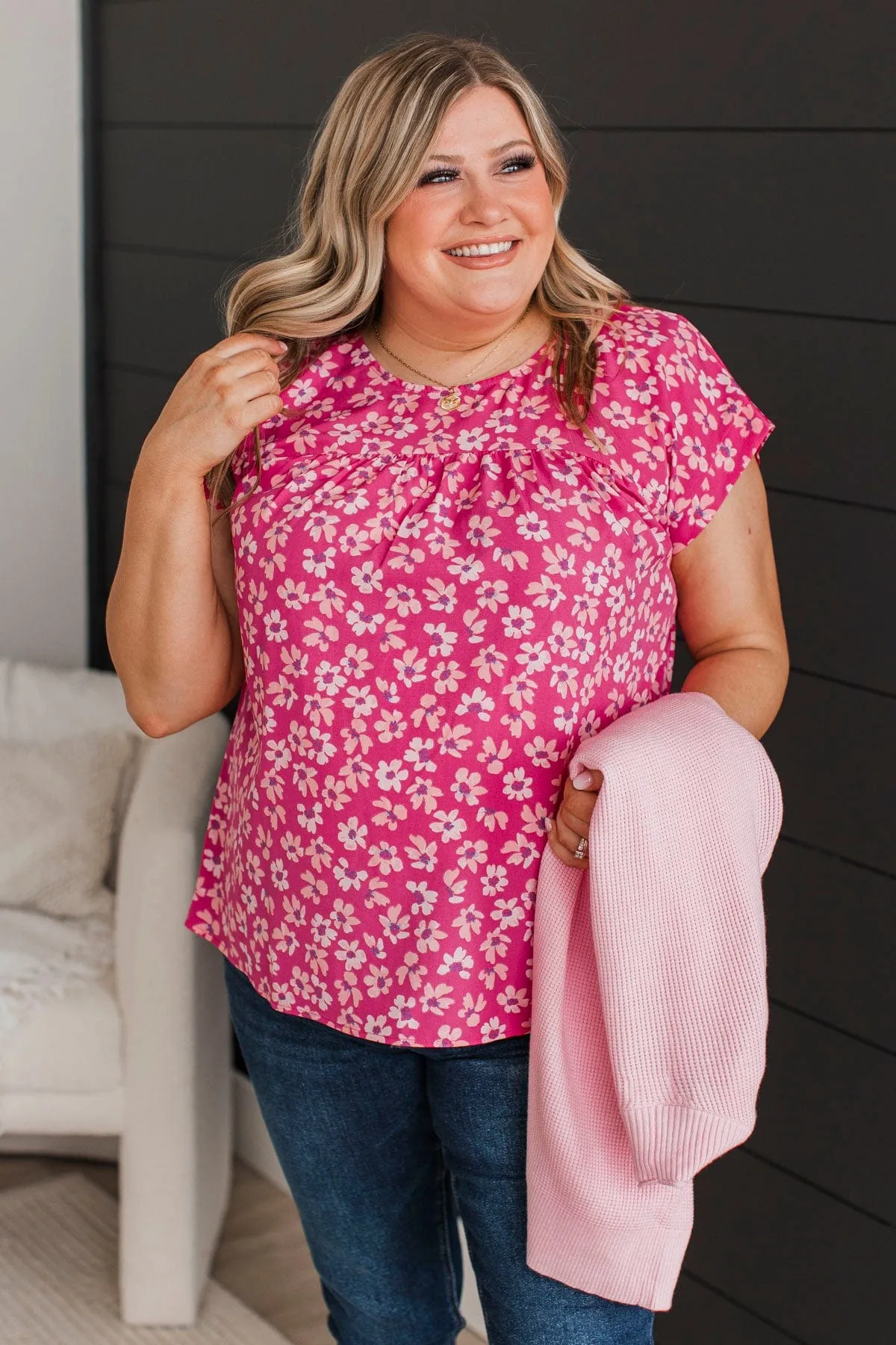 Adore Your Attention Floral Blouse- Hot Pink