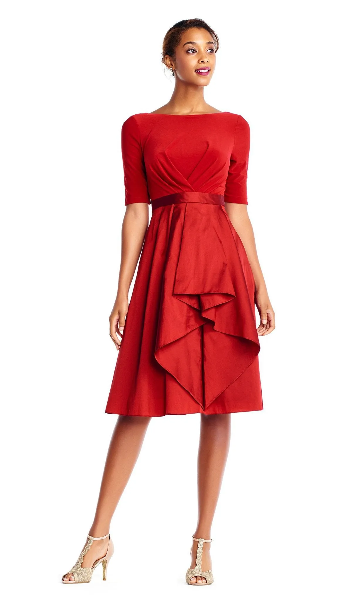 Adrianna Papell - AP1D101549 Bateau Jersey/Taffeta A-line Dress