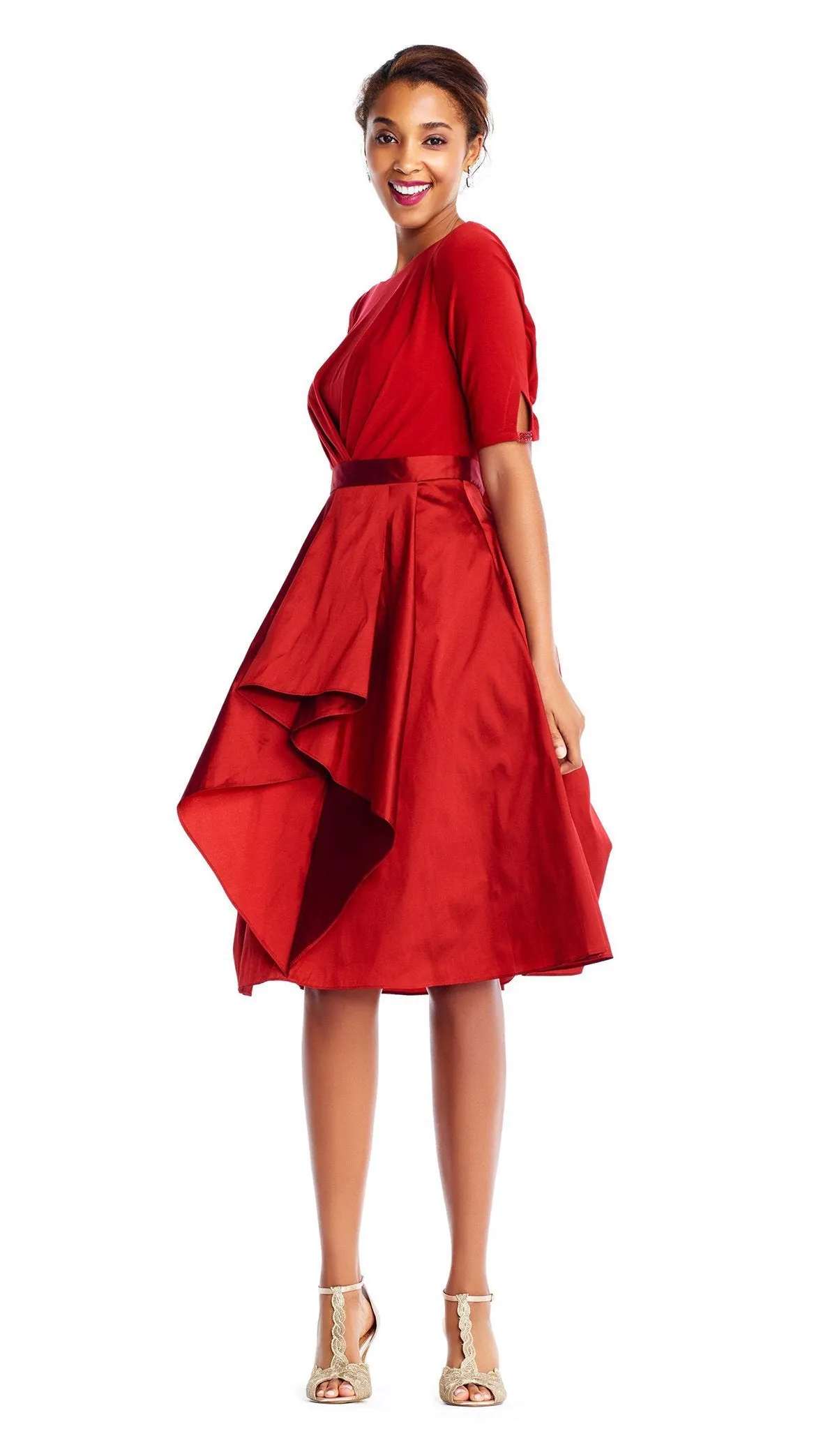 Adrianna Papell - AP1D101549 Bateau Jersey/Taffeta A-line Dress