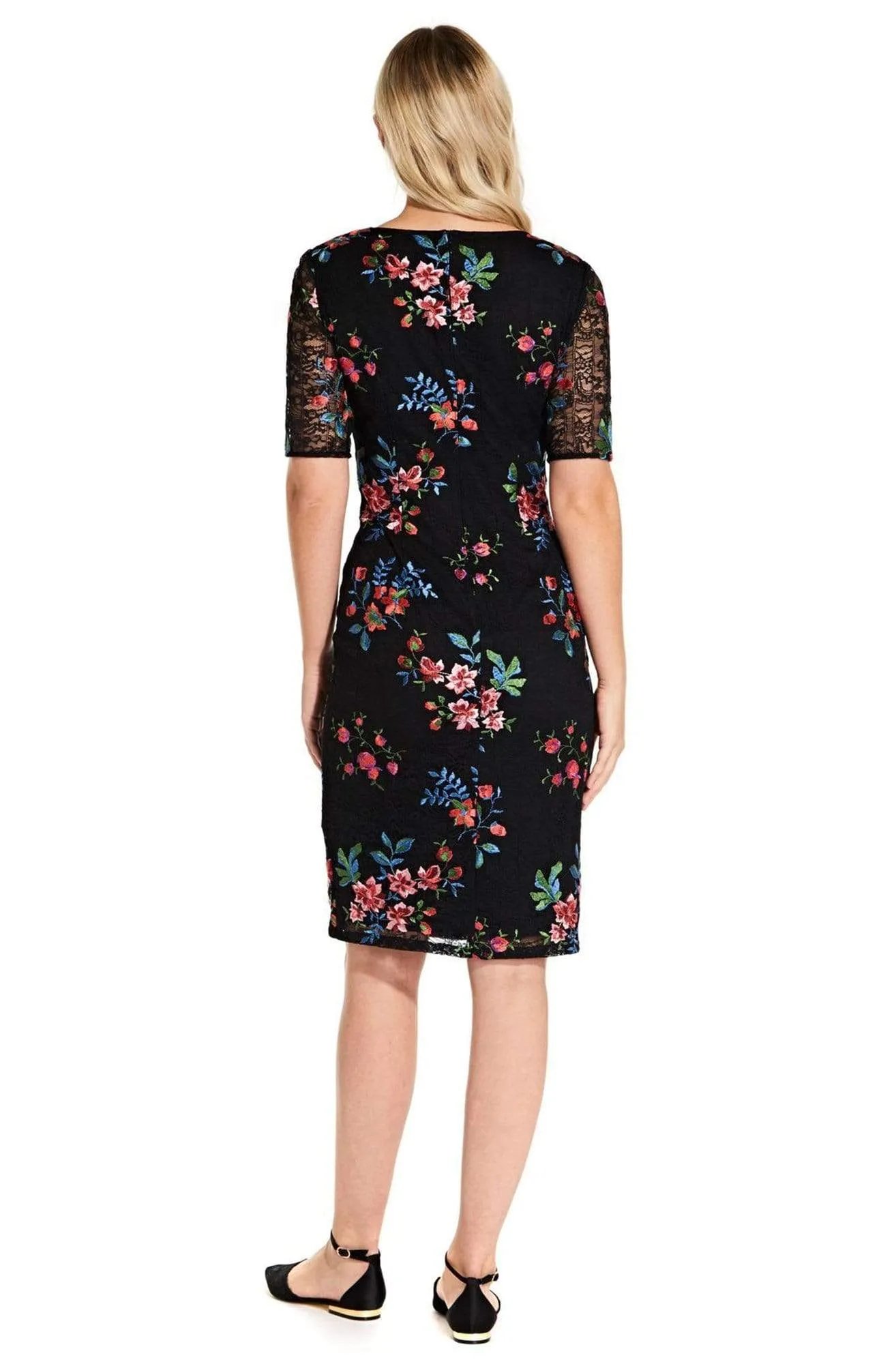 Adrianna Papell - AP1D102954 Floral Embroidered V-neck Sheath Dress