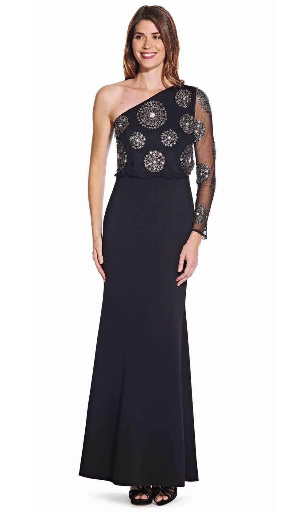 Adrianna Papell - AP1E206525 Embellished Asymmetric Trumpet Dress