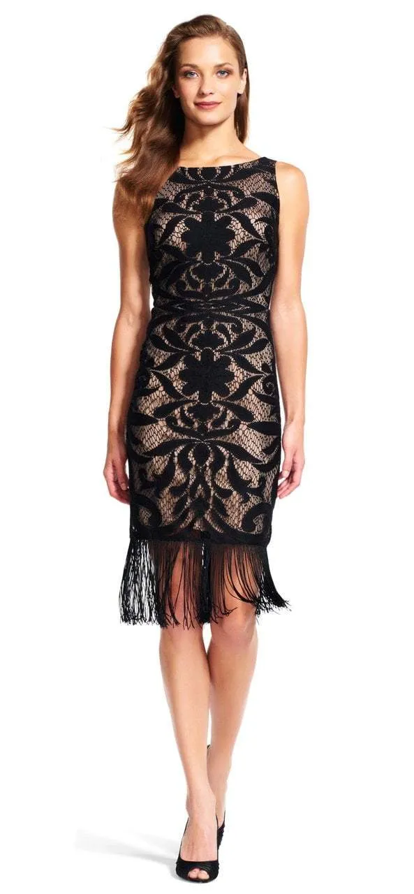 Adrianna Papell - Fringe Hemmed Lace Ornate Dress AP1D100060