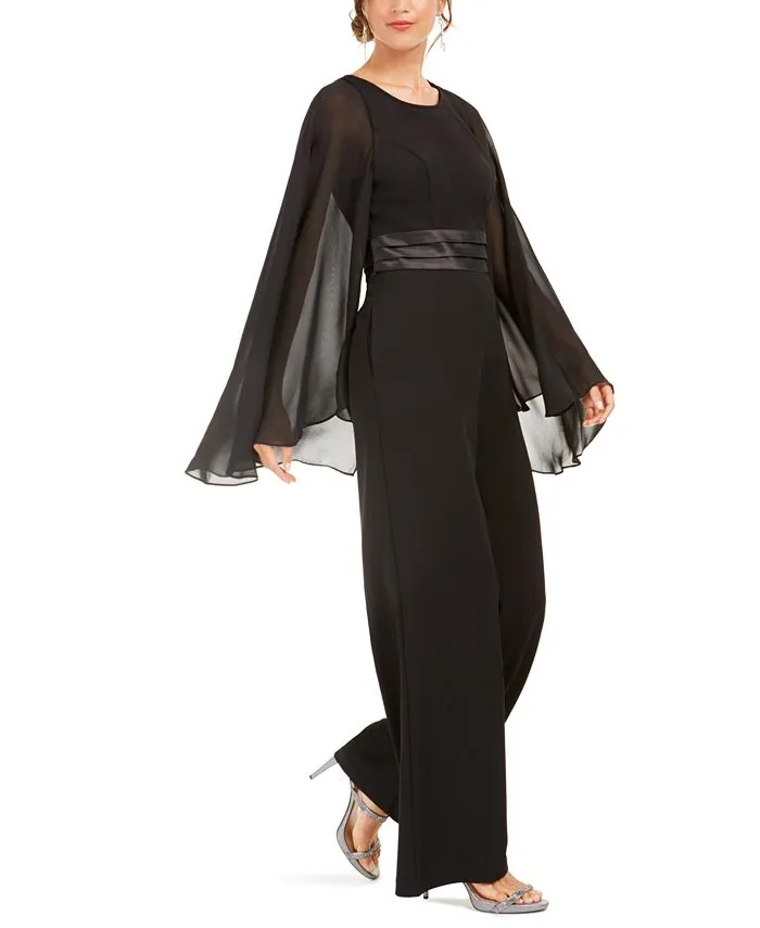 Adrianna Papell Women's Satin Cape Jumpsuit Black Size 8