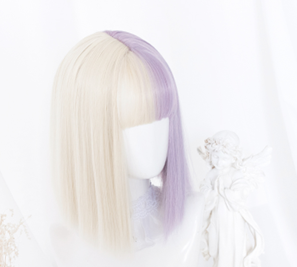 ALEEBY HARAJUKU LOLITA PURPLE WHITE SHORT STRAIGHT WIG BY31170