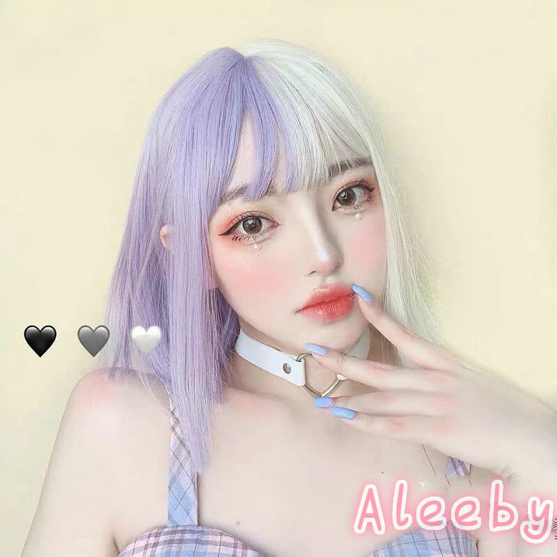 ALEEBY HARAJUKU LOLITA PURPLE WHITE SHORT STRAIGHT WIG BY31170