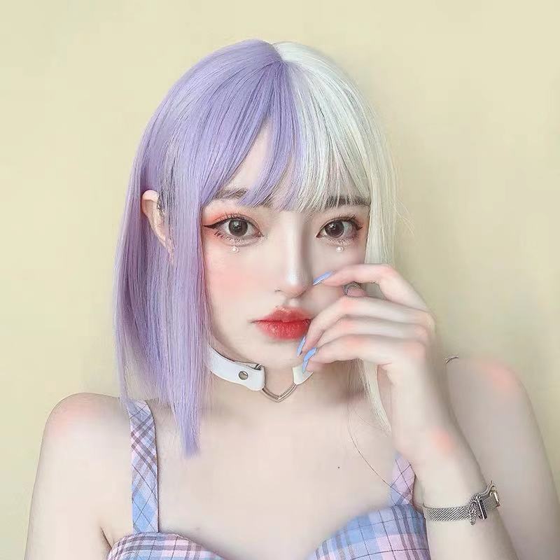 ALEEBY HARAJUKU LOLITA PURPLE WHITE SHORT STRAIGHT WIG BY31170