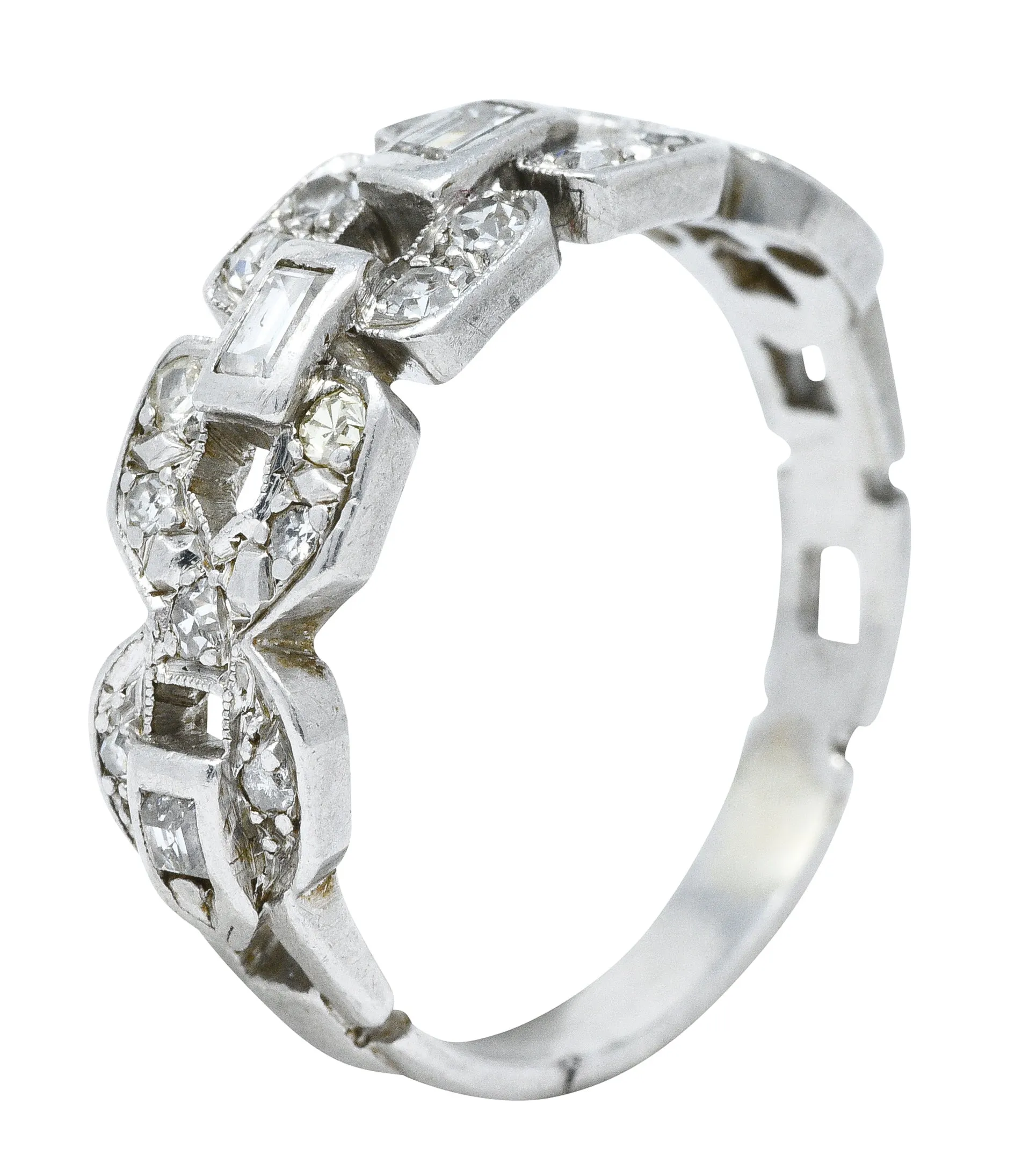 Art Deco 0.60 CTW Diamond Platinum Buckle Band Ring