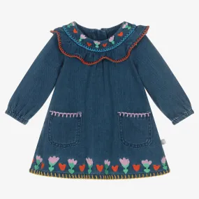 Baby Girls Blue Embroidered Denim Dress