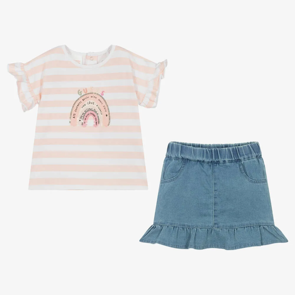 Baby Girls Pink Striped Denim Skirt Set