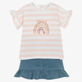 Baby Girls Pink Striped Denim Skirt Set