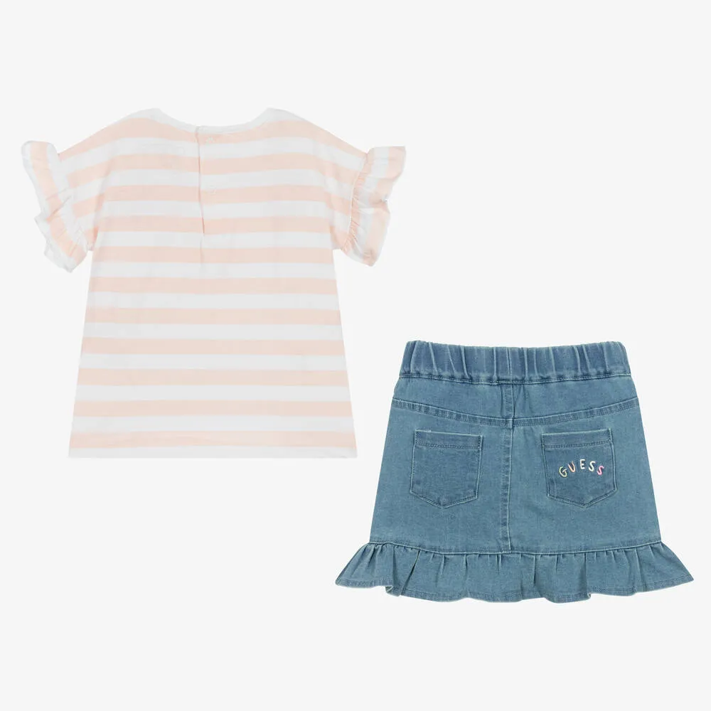 Baby Girls Pink Striped Denim Skirt Set