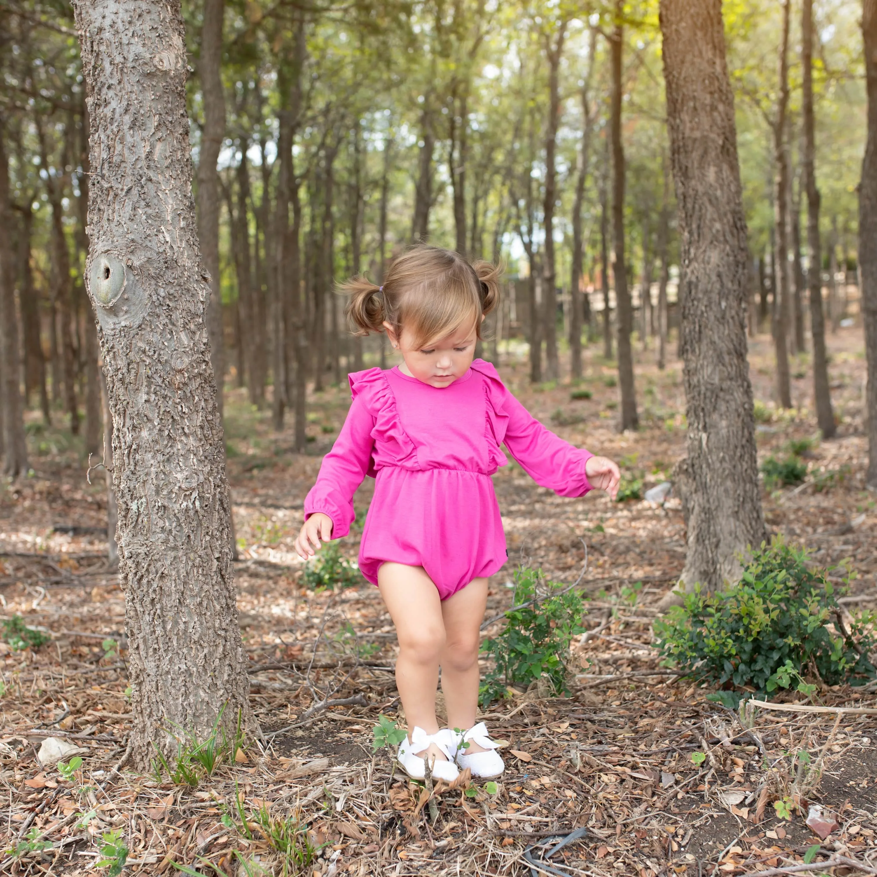 Bamboo Jersey Long Sleeve Bubble Romper in Raspberry