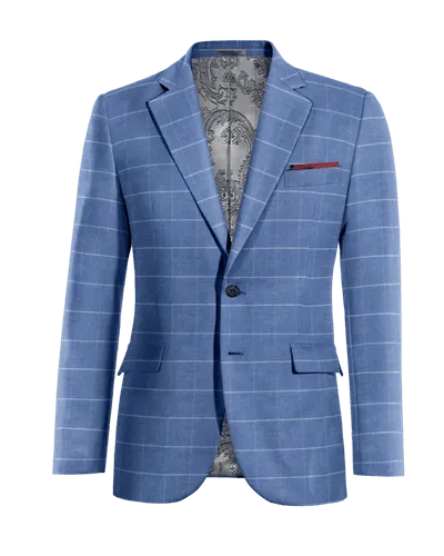  Blazer azul eléctrico de lino-algodón a cuadros ligera