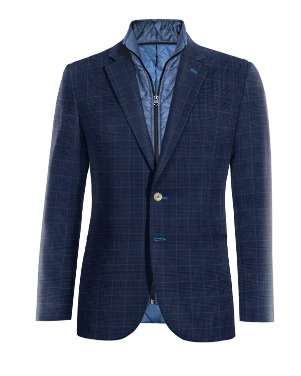  Blazer azul marino a cuadros slim fit con pieza gilet