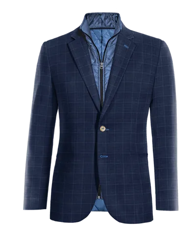  Blazer azul marino a cuadros slim fit con pieza gilet