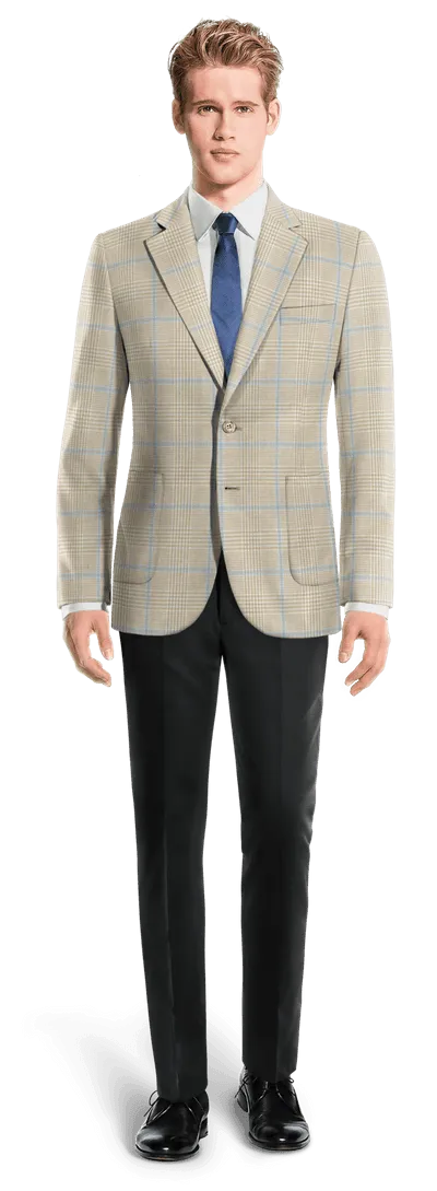  Blazer beige de algodón-lino príncipe de gales ligera