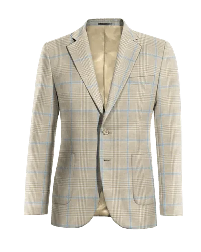  Blazer beige de algodón-lino príncipe de gales ligera