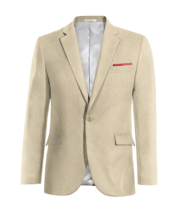  Blazer beige de lino esencial de 1 botón