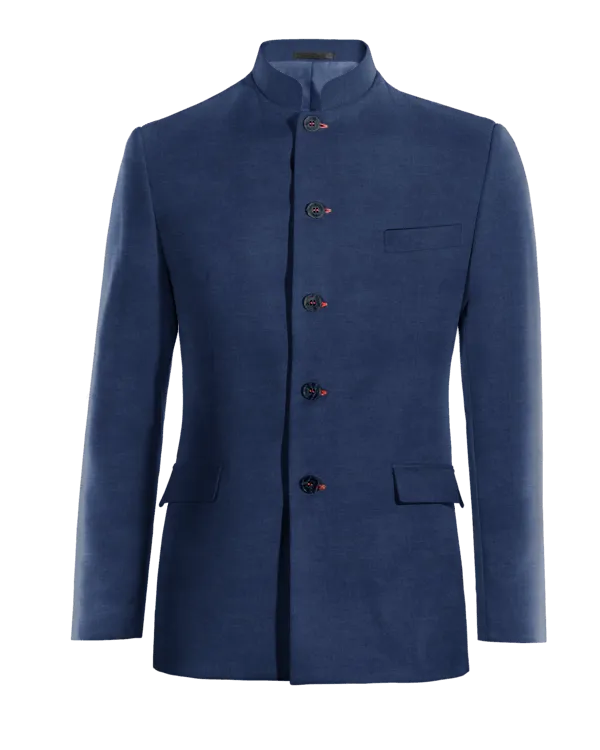  Blazer cuello mao azul marino de lino edición limitada