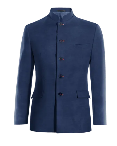  Blazer cuello mao azul marino de lino edición limitada