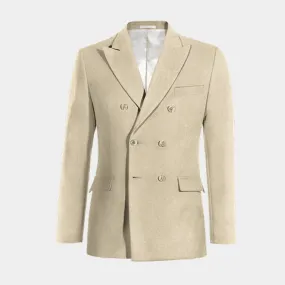  Blazer doble botonadura beige de lino solapa en pico