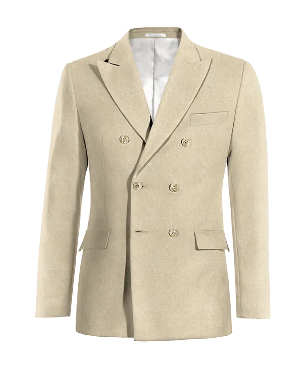  Blazer doble botonadura beige de lino solapa en pico