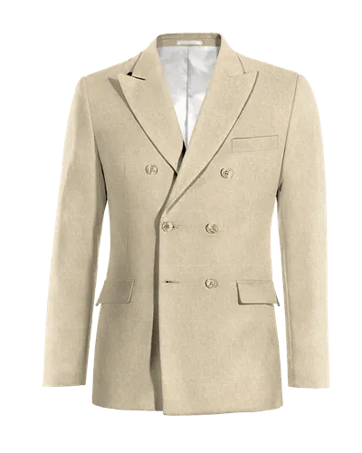  Blazer doble botonadura beige de lino solapa en pico