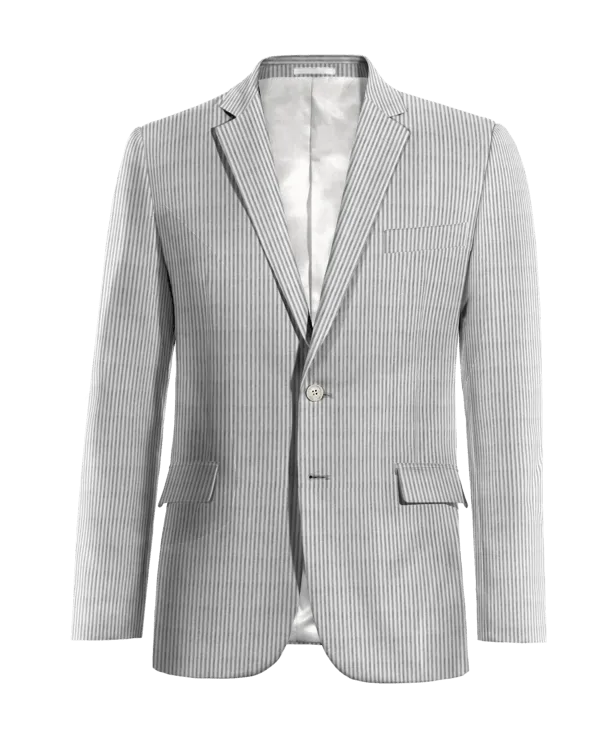  Blazer gris claro de seersucker a rayas ligera