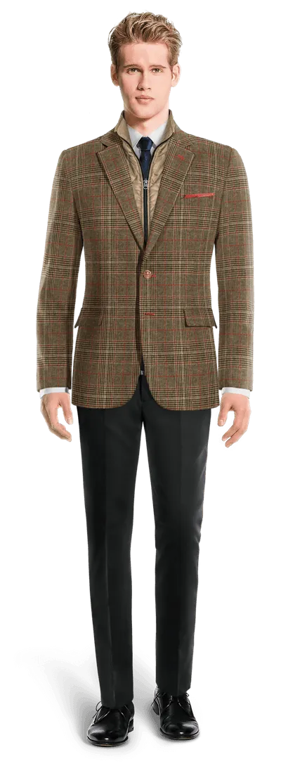  Blazer marrón de tweed príncipe de gales slim fit