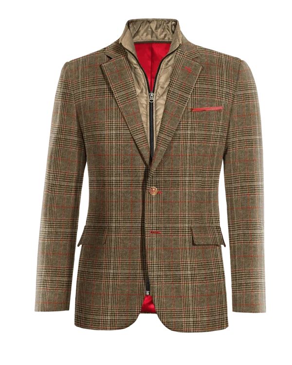  Blazer marrón de tweed príncipe de gales slim fit