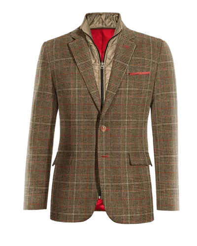  Blazer marrón de tweed príncipe de gales slim fit