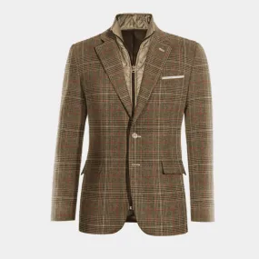  Blazer marrón de tweed príncipe de gales solapa ancha