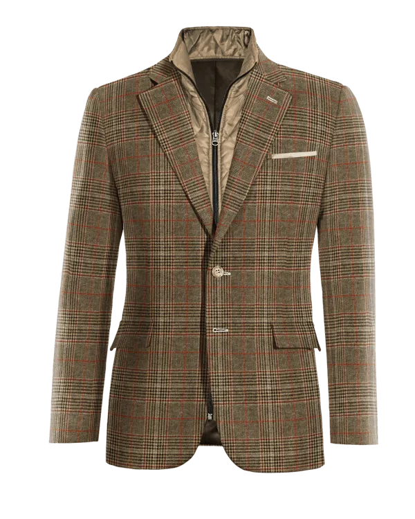  Blazer marrón de tweed príncipe de gales solapa ancha