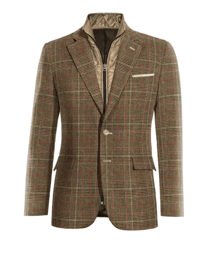  Blazer marrón de tweed príncipe de gales solapa ancha