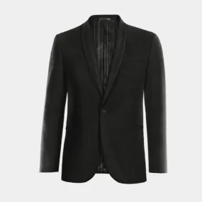  Blazer negro rojizo solapa redonda esencial de 1 botón