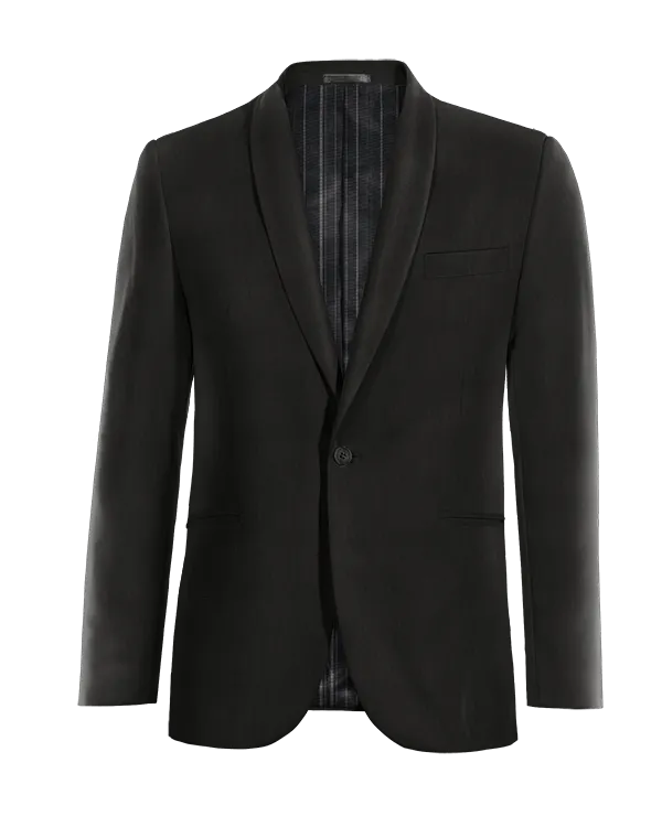  Blazer negro rojizo solapa redonda esencial de 1 botón