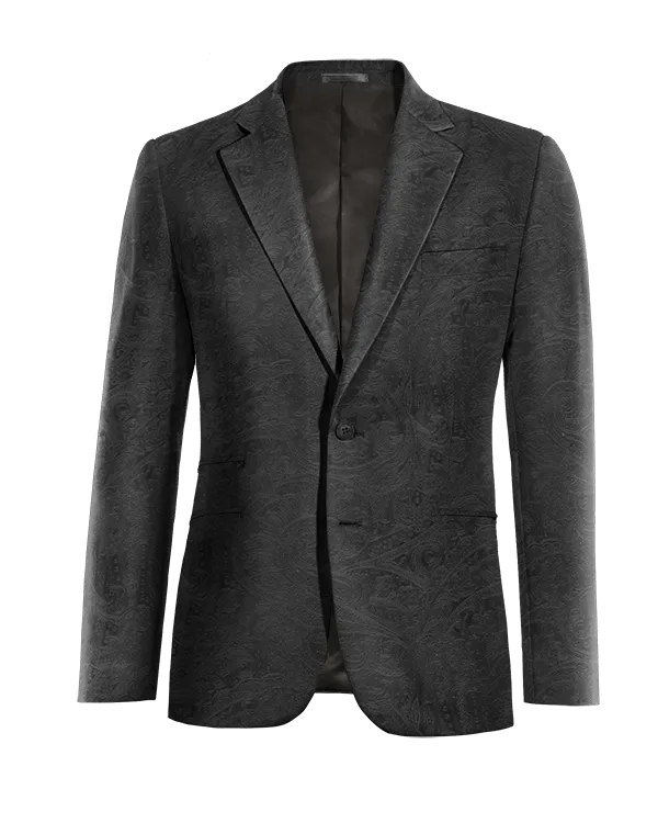  Blazer negro Ónix de terciopelo paisley solapa ancha