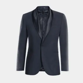  Blazer Tuxedo azul marino solapa ancha esencial de 1 botón