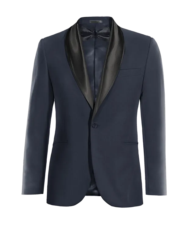  Blazer Tuxedo azul marino solapa ancha esencial de 1 botón