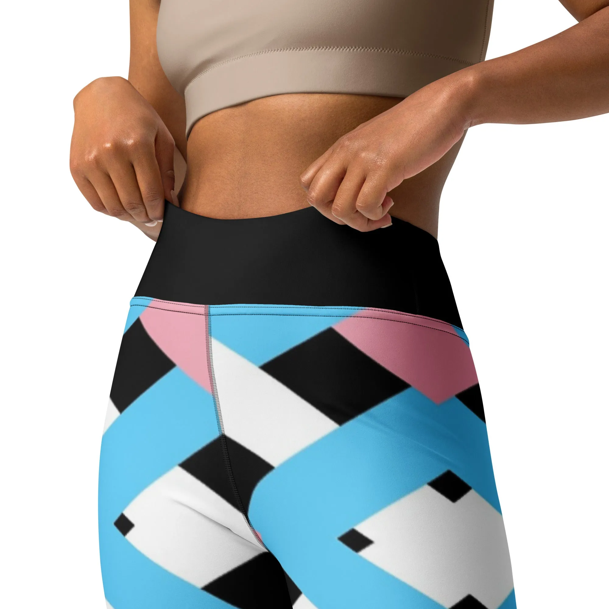 Blue Pink White Pride Lattice Series Black High-Waisted Lightweight Casual Fitness-Yoga Pants