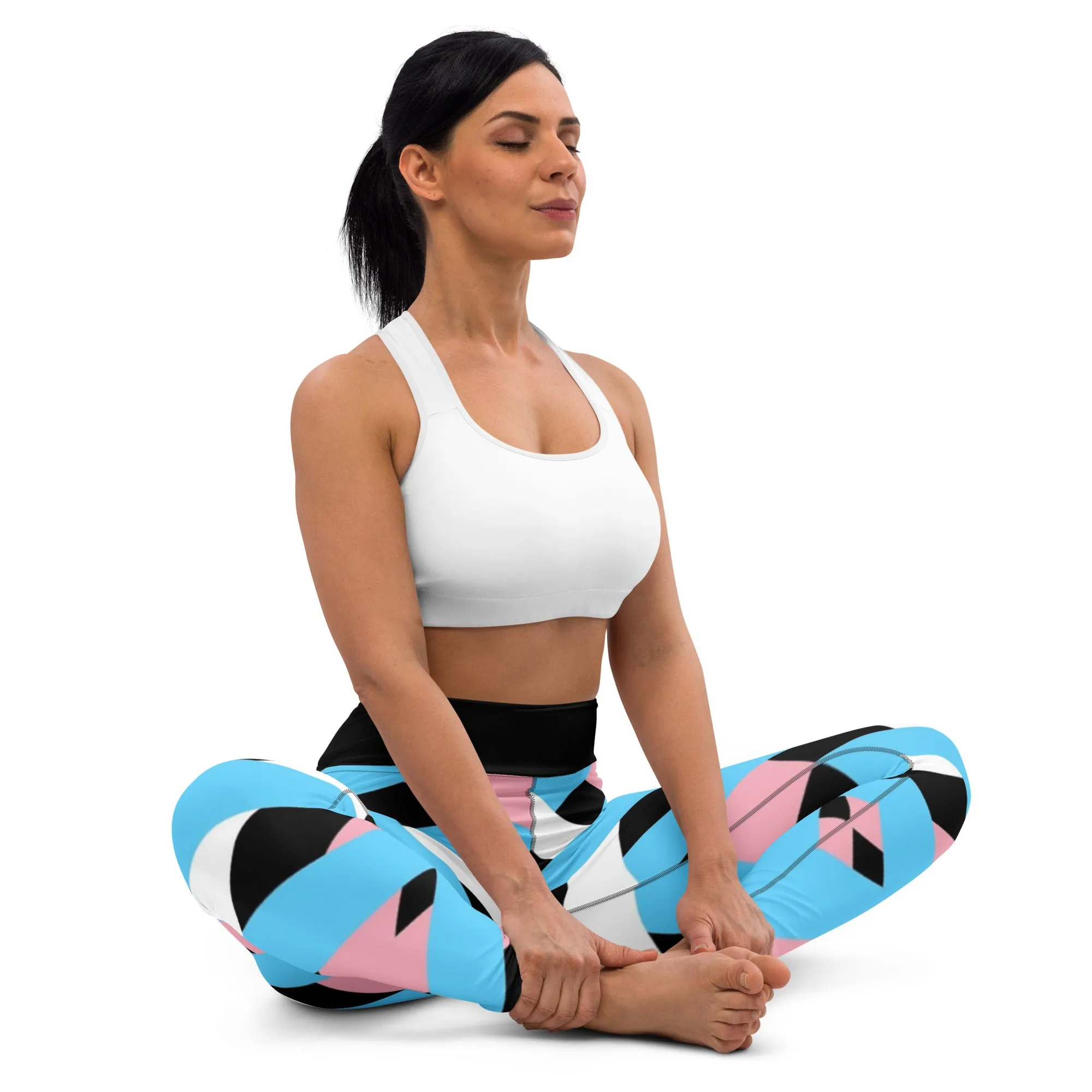 Blue Pink White Pride Lattice Series Black High-Waisted Lightweight Casual Fitness-Yoga Pants