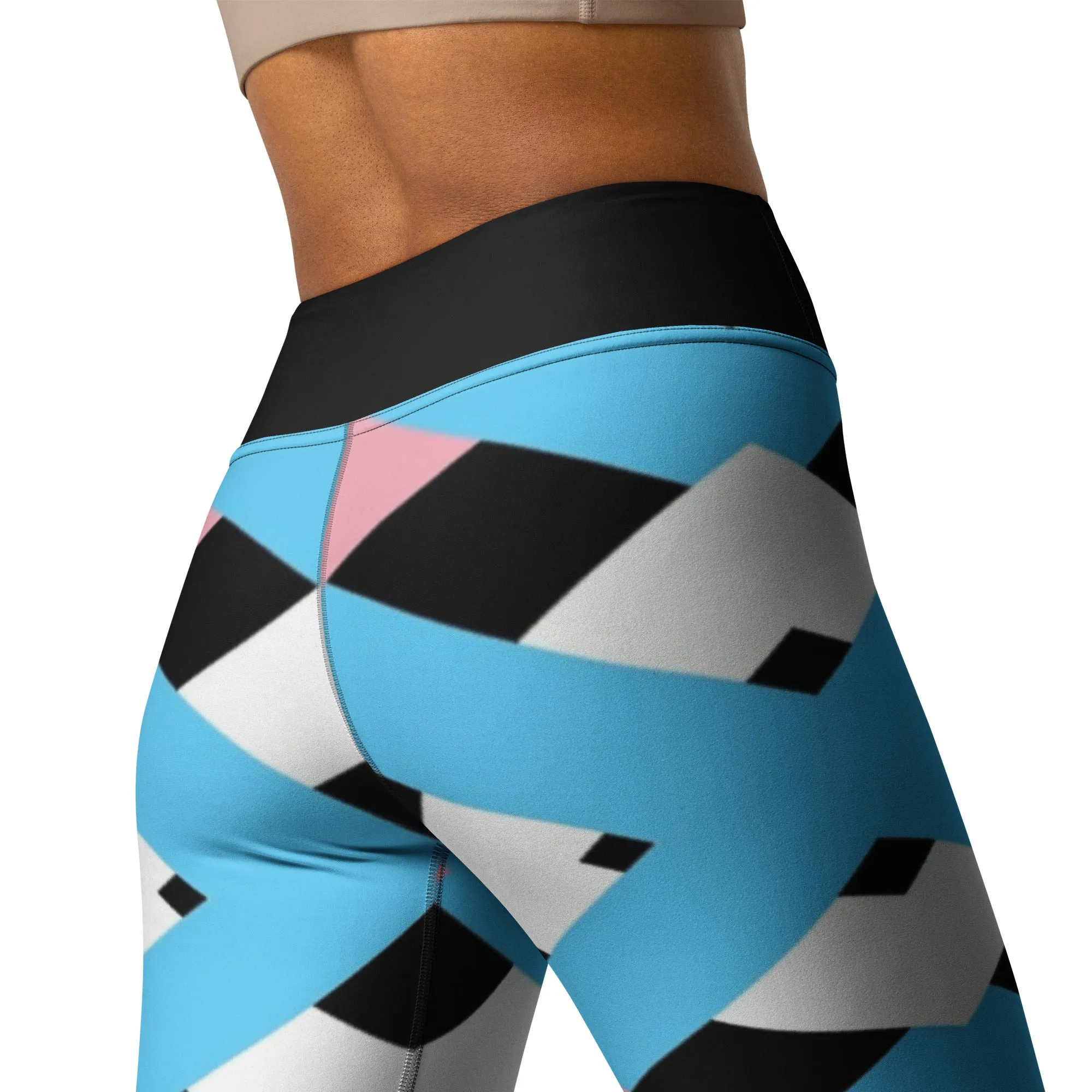 Blue Pink White Pride Lattice Series Black High-Waisted Lightweight Casual Fitness-Yoga Pants