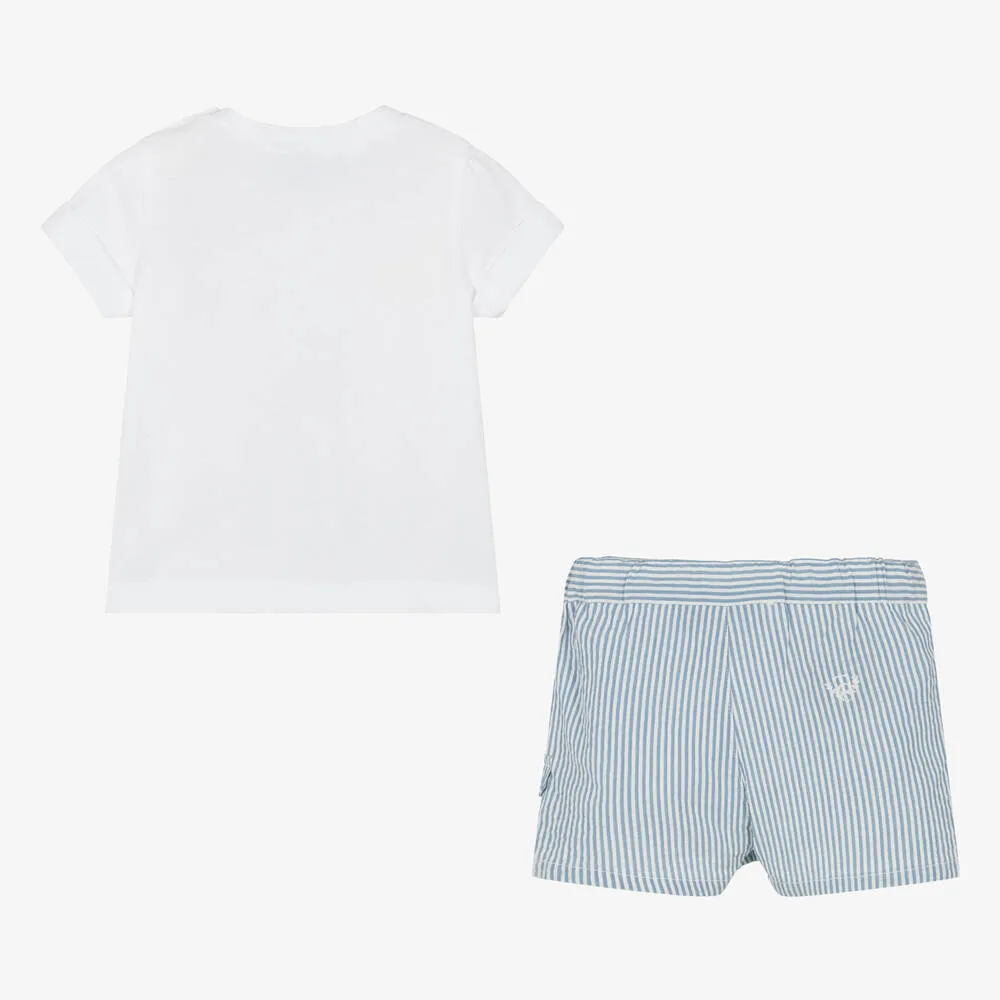 Boys Blue & White Cotton Shorts Set