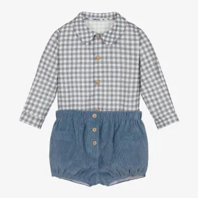 Boys Blue Check Cotton Shorts Set