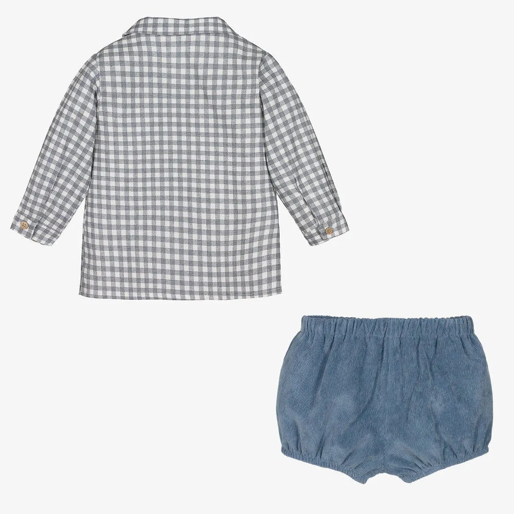 Boys Blue Check Cotton Shorts Set