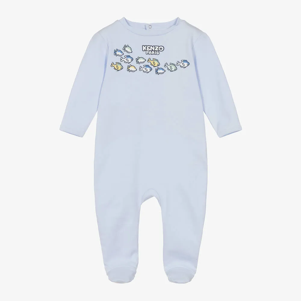 Boys Blue Organic Cotton Fish Babygrow